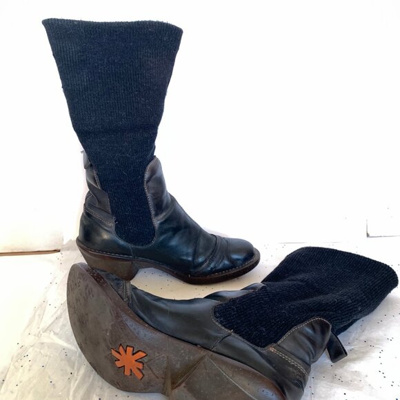 The Art Company Black Leather y2k Chunky Wool Sock Boot Molded Heel 40 Bohemian - Picture 14 of 16